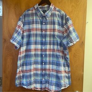 Brooks Brothers Shirt Mens 3XLT Blue Plaid Button Down Short Sleeve